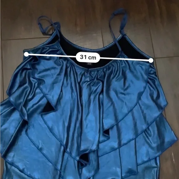 Revamped Blue Satin Ruffle Top - Picture 11 of 11